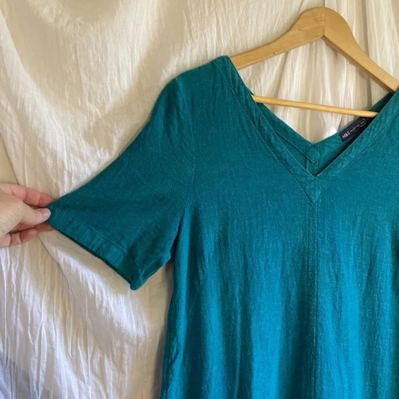 M & S Collection Teal Short Sleeve V-Neck Mini Tunic Dress, 12 - Picture 4 of 7